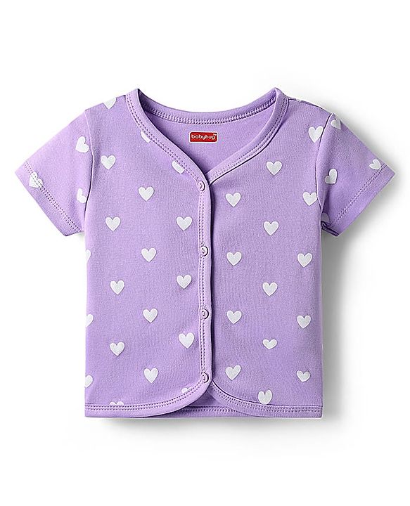 Babyhug 100% Cotton Knit Half Sleeves Antibacterial Front Open jhablas with Floral & Hearts Print Pack of 3 - Pink Lilac & White