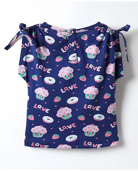 Babyhug Cotton Knit Half Sleeves Top with Ice Cream & Donuts Print - Navy Blue
