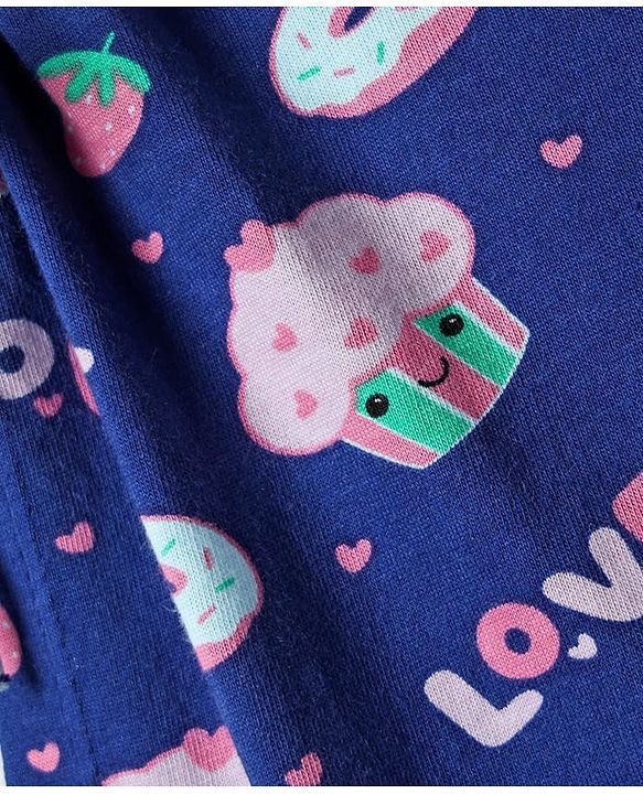 Babyhug Cotton Knit Half Sleeves Top with Ice Cream & Donuts Print - Navy Blue