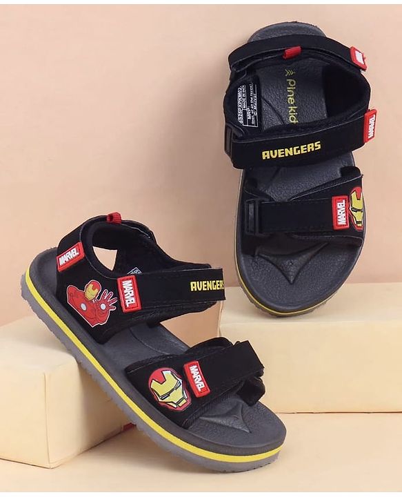 Pine Kids Marvel Velcro Closure Sandals with Iron Man Print -  Black