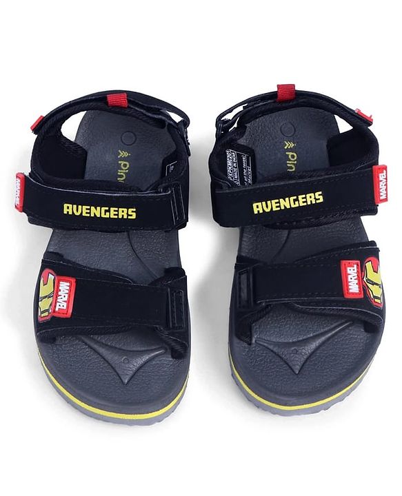 Pine Kids Marvel Velcro Closure Sandals with Iron Man Print -  Black