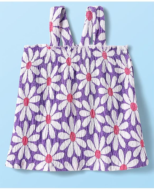 Babyhug Single Jersey Knit Sleeveless Floral Printed Top & Shorts Set - Lavender & White