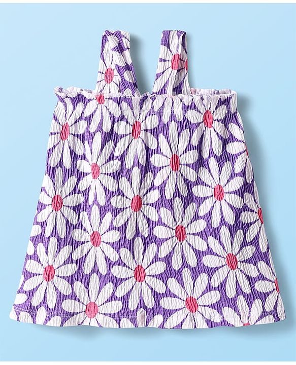Babyhug Single Jersey Knit Sleeveless Floral Printed Top & Shorts Set - Lavender & White