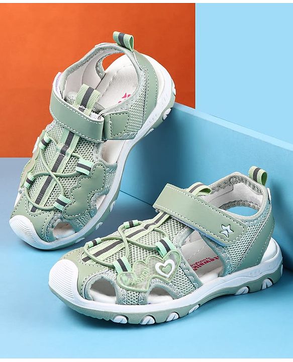 Cute Walk by Babyhug Sandals with Heart Applique & Velcro Closure - Green