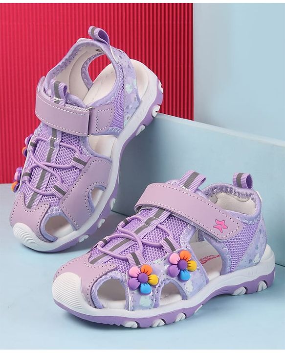 Cute Walk by Babyhug Sandals With Velcro Closure & Floral Applique - Purple