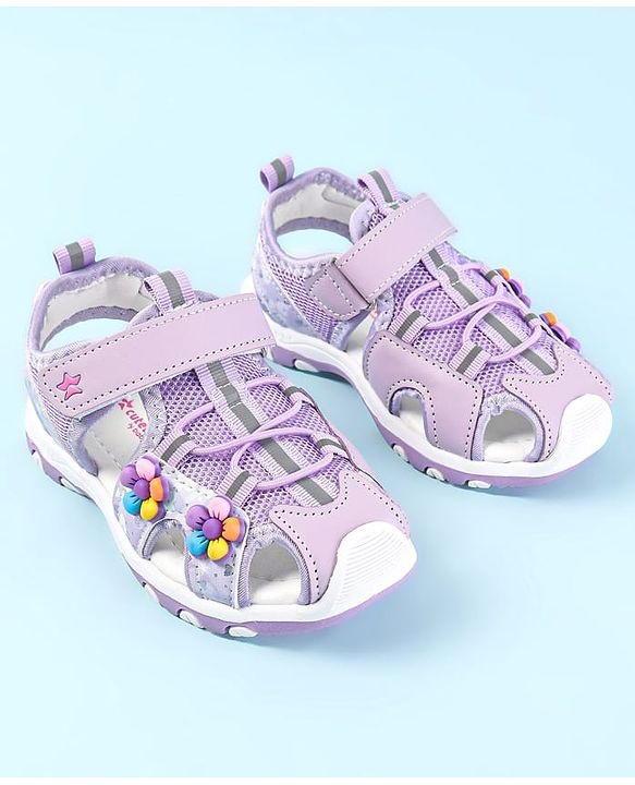 Cute Walk by Babyhug Sandals With Velcro Closure & Floral Applique - Purple