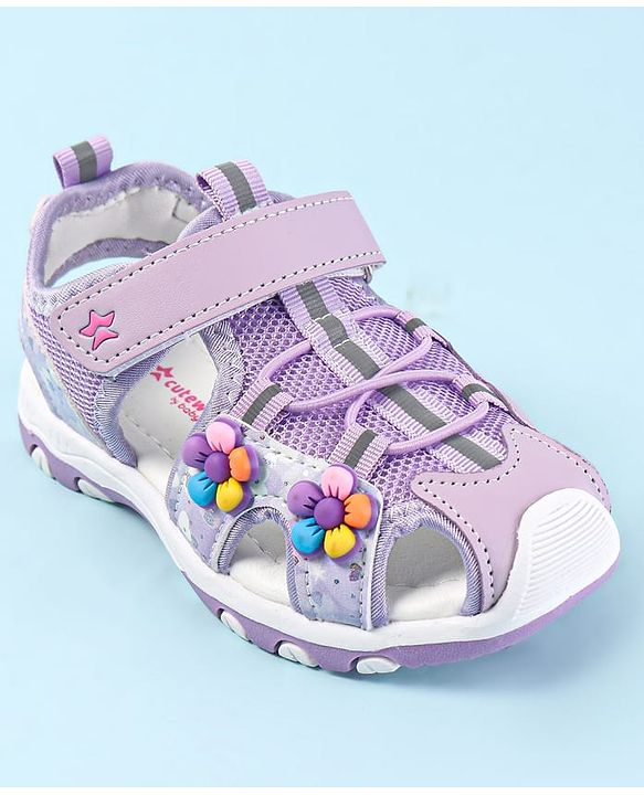 Cute Walk by Babyhug Sandals With Velcro Closure & Floral Applique - Purple