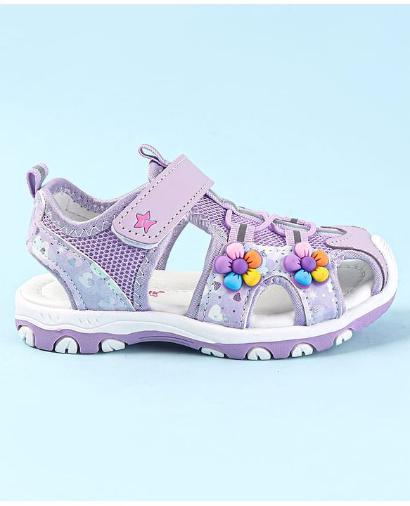 Cute Walk by Babyhug Sandals With Velcro Closure & Floral Applique - Purple
