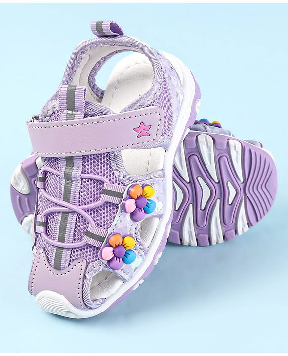 Cute Walk by Babyhug Sandals With Velcro Closure & Floral Applique - Purple