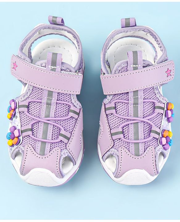 Cute Walk by Babyhug Sandals With Velcro Closure & Floral Applique - Purple