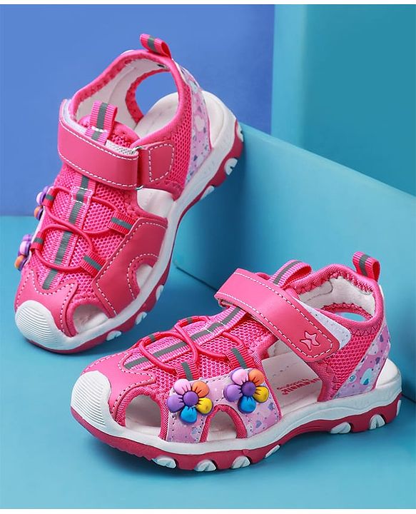Cute Walk by Babyhug Sandals With Velcro Closure & Floral Applique - Purple