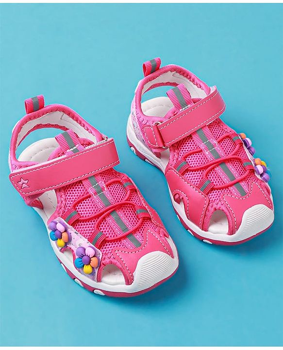Cute Walk by Babyhug Sandals With Velcro Closure & Floral Applique - Fuchsia