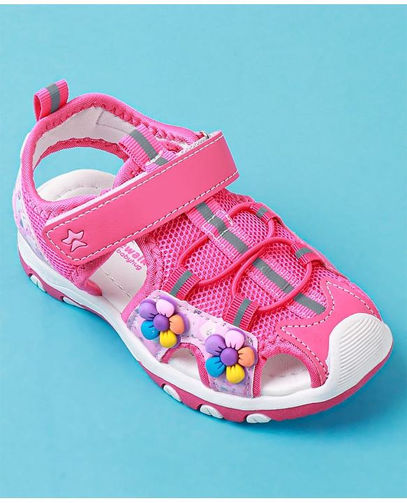 Cute Walk by Babyhug Sandals With Velcro Closure & Floral Applique - Fuchsia
