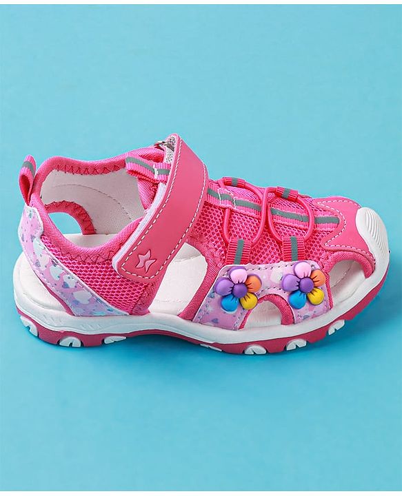 Cute Walk by Babyhug Sandals With Velcro Closure & Floral Applique - Fuchsia
