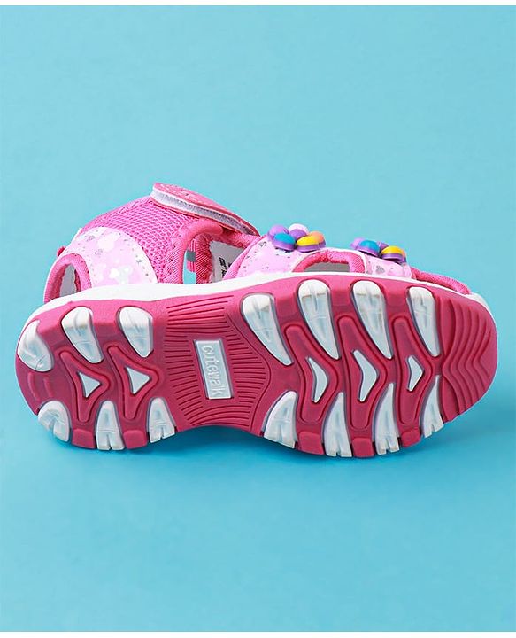 Cute Walk by Babyhug Sandals With Velcro Closure & Floral Applique - Fuchsia