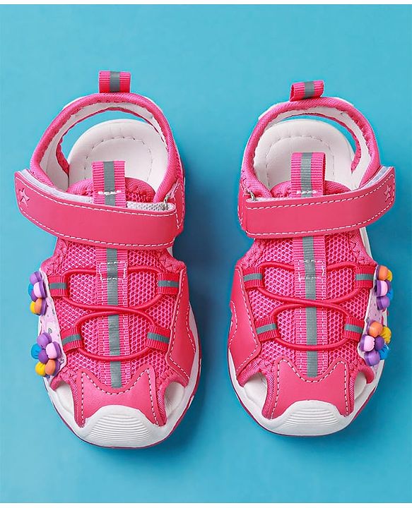 Cute Walk by Babyhug Sandals With Velcro Closure & Floral Applique - Fuchsia