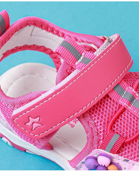 Cute Walk by Babyhug Sandals With Velcro Closure & Floral Applique - Fuchsia