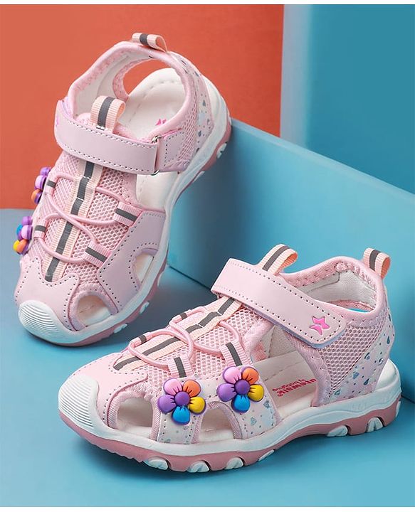Cute Walk by Babyhug Sandals With Velcro Closure & Floral Applique - Fuchsia