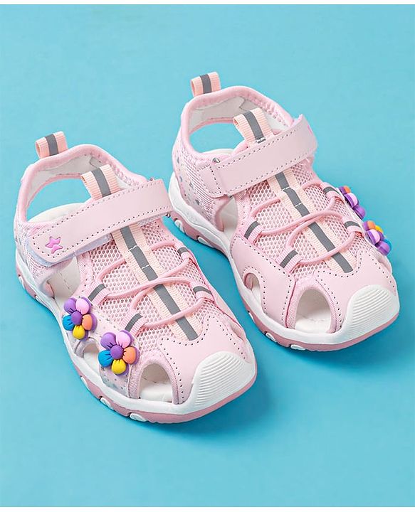 Cute Walk by Babyhug Sandals With Velcro Closure & Floral Applique - Fuchsia