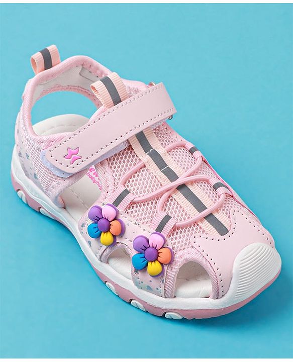 Cute Walk by Babyhug Sandals With Velcro Closure & Floral Applique - Fuchsia
