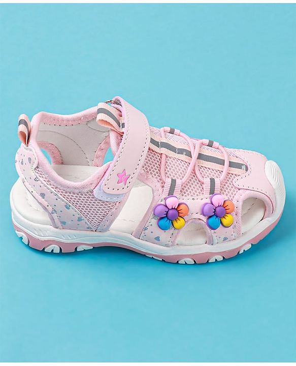 Cute Walk by Babyhug Sandals With Velcro Closure & Floral Applique - Fuchsia