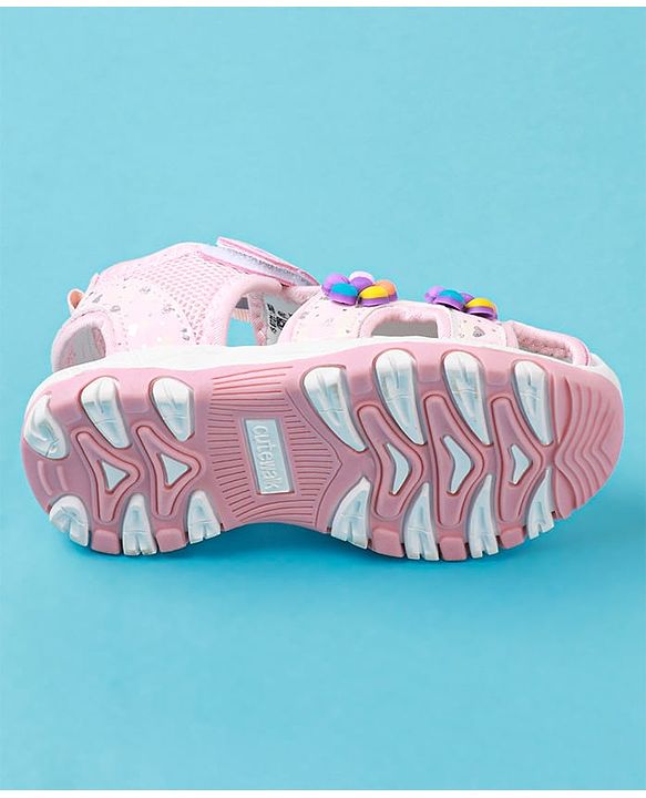 Cute Walk by Babyhug Sandals With Velcro Closure & Floral Applique - Fuchsia