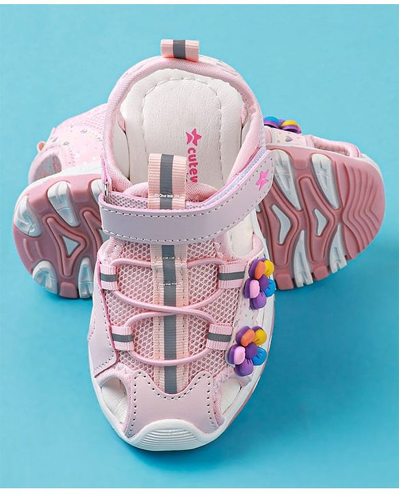 Cute Walk by Babyhug Sandals With Velcro Closure & Floral Applique - Fuchsia