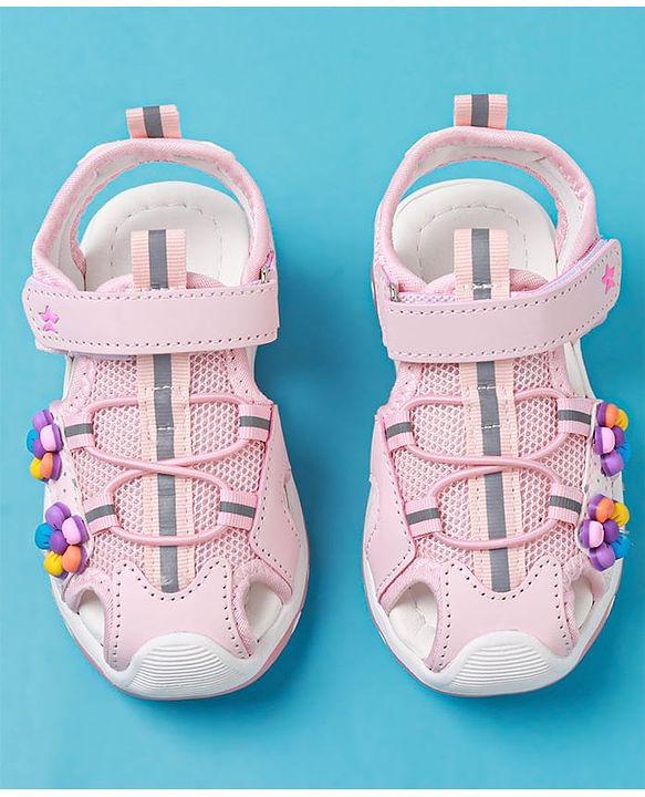 Cute Walk by Babyhug Sandals With Velcro Closure & Floral Applique - Fuchsia