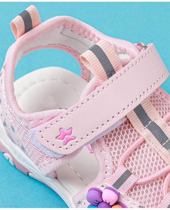 Cute Walk by Babyhug Sandals With Velcro Closure & Floral Applique - Fuchsia