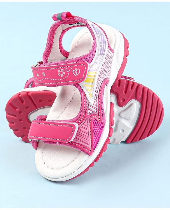 Cute Walk by Babyhug Velcro Closure Sandals with Hearts Print - Fuchsia