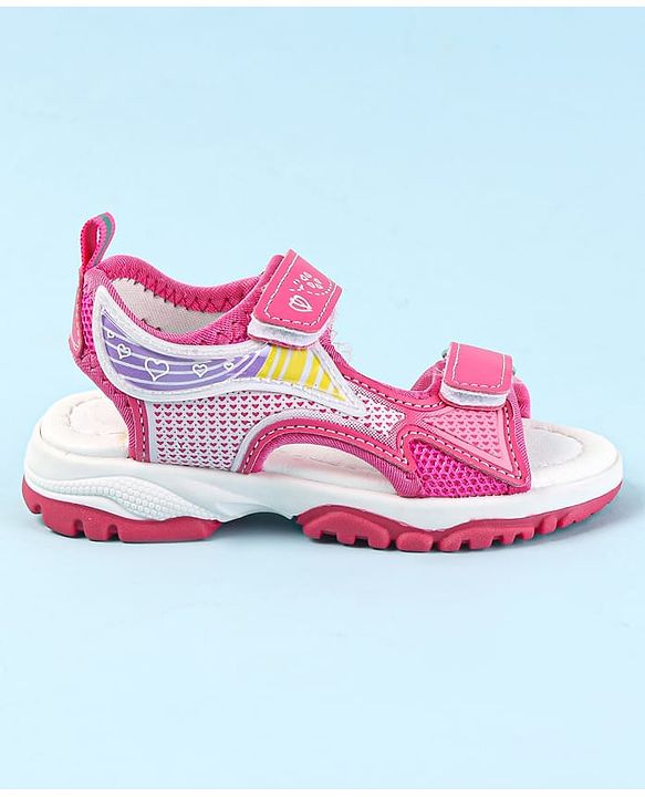 Cute Walk by Babyhug Velcro Closure Sandals with Hearts Print - Fuchsia