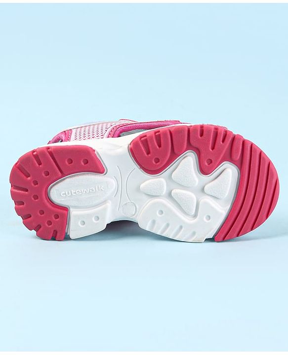 Cute Walk by Babyhug Velcro Closure Sandals with Hearts Print - Fuchsia