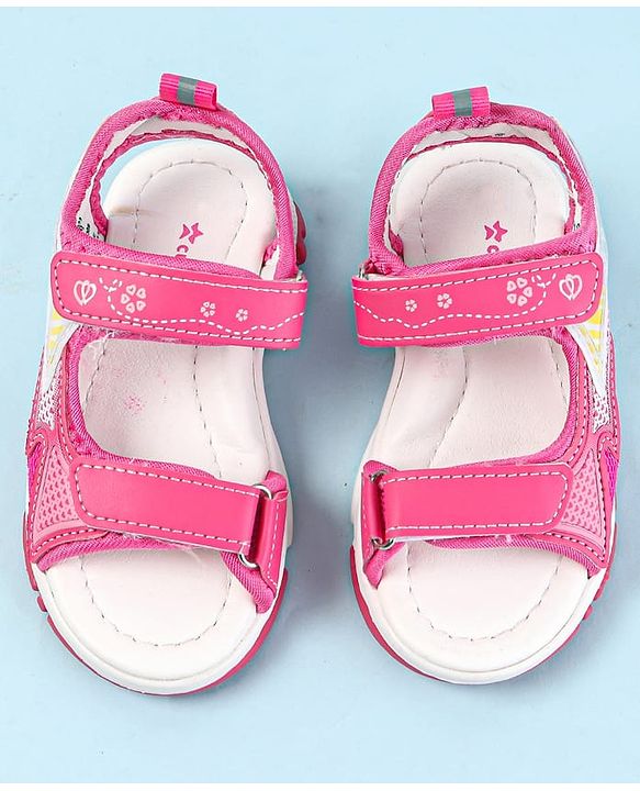 Cute Walk by Babyhug Velcro Closure Sandals with Hearts Print - Fuchsia