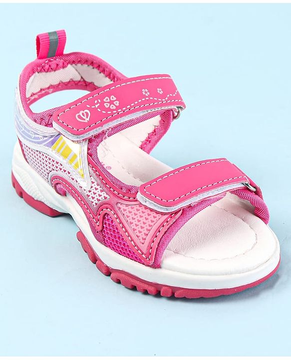 Cute Walk by Babyhug Velcro Closure Sandals with Hearts Print - Fuchsia