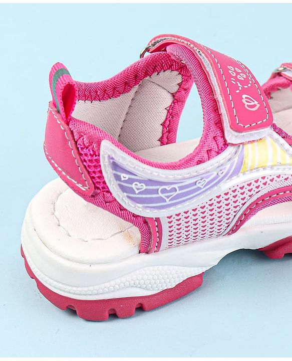 Cute Walk by Babyhug Velcro Closure Sandals with Hearts Print - Fuchsia