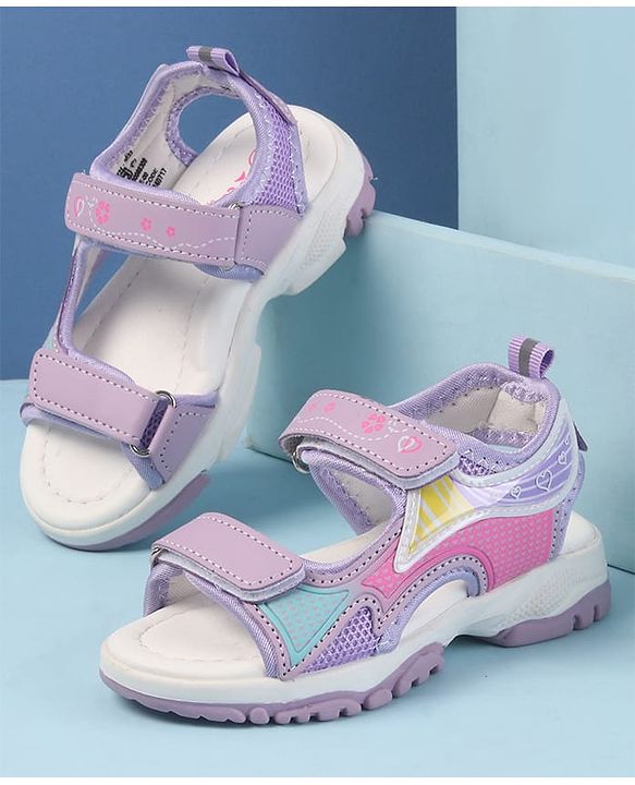 Cute Walk by Babyhug Velcro Closure Sandals with Hearts Print - Fuchsia
