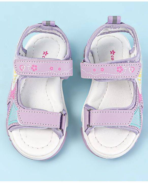 Cute Walk by Babyhug Velcro Closure Sandals with Hearts Print - Fuchsia