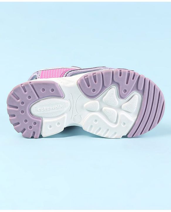 Cute Walk by Babyhug Velcro Closure Sandals with Hearts Print - Fuchsia