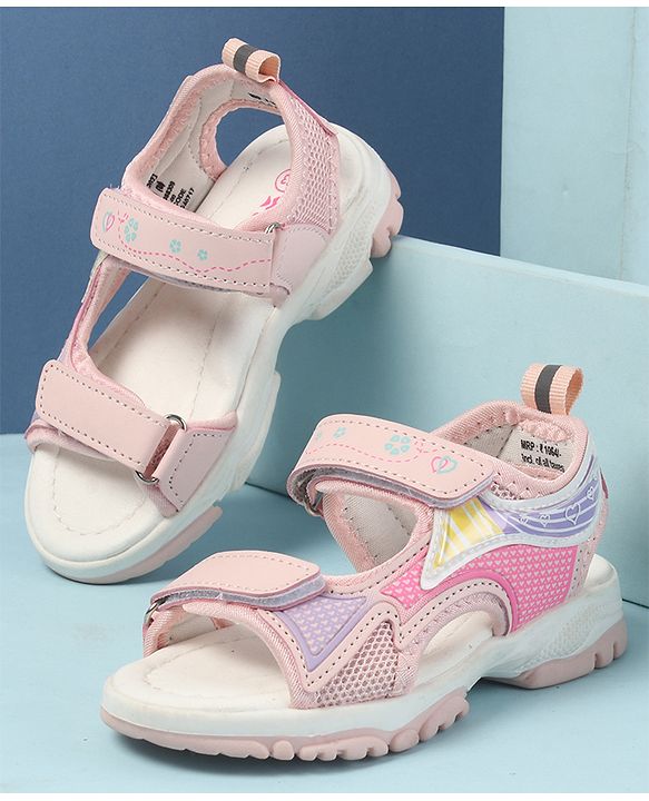 Cute Walk by Babyhug Velcro Closure Sandals with Hearts Print - Fuchsia