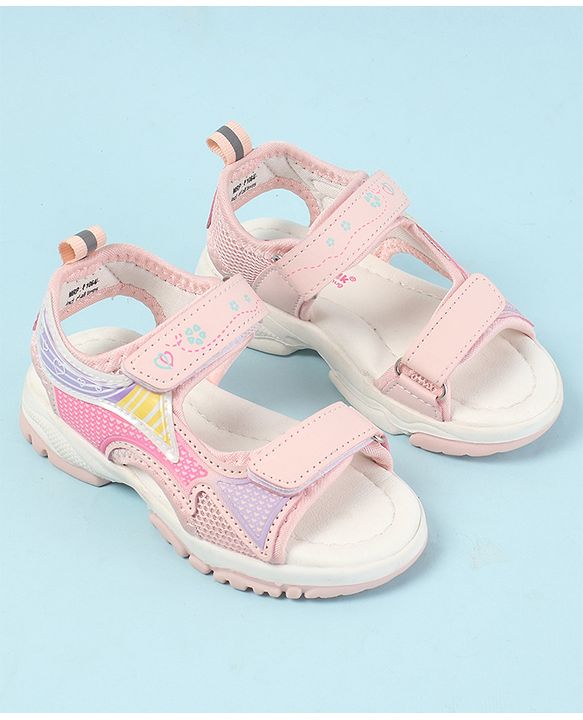 Cute Walk by Babyhug Velcro Closure Sandals with Hearts Print - Fuchsia