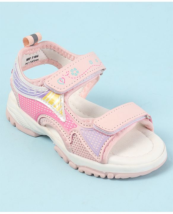 Cute Walk by Babyhug Velcro Closure Sandals with Hearts Print - Fuchsia