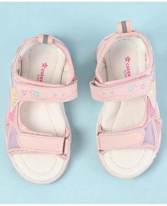 Cute Walk by Babyhug Velcro Closure Sandals with Hearts Print - Fuchsia