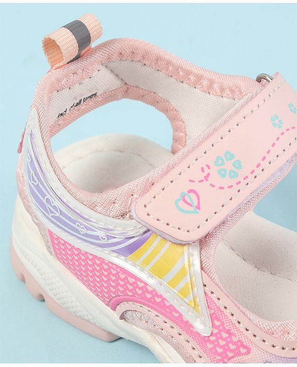 Cute Walk by Babyhug Velcro Closure Sandals with Hearts Print - Fuchsia