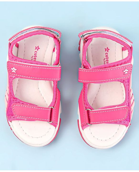 Cute Walk by Babyhug Velcro Closure Sandals - Dark Pink