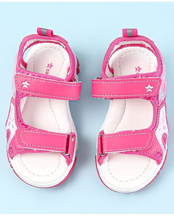 Cute Walk by Babyhug Velcro Closure Sandals with Text Print - Fuchsia