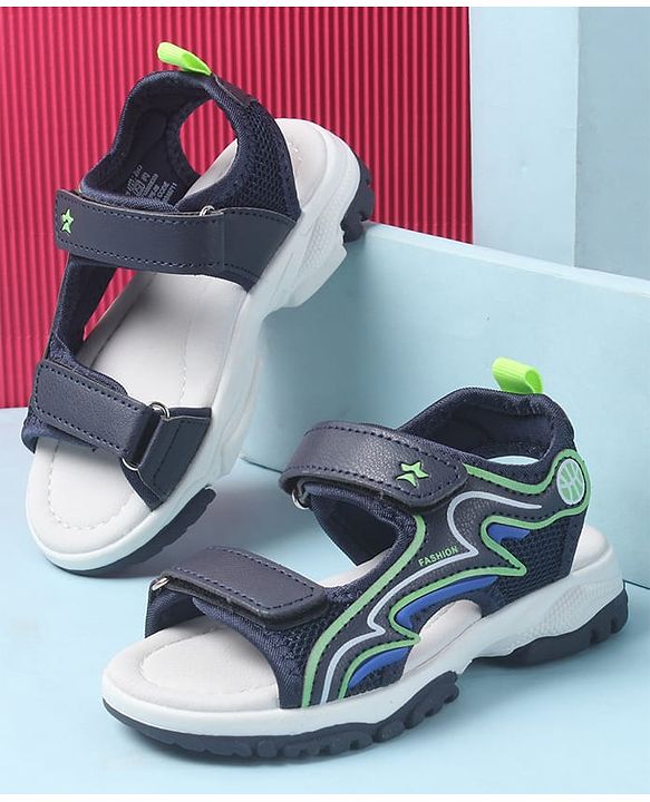 Cute Walk by Babyhug Velcro Closure Sandals with Fashion Text Print - Navy Blue