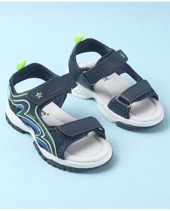 Cute Walk by Babyhug Velcro Closure Sandals with Fashion Text Print - Navy Blue