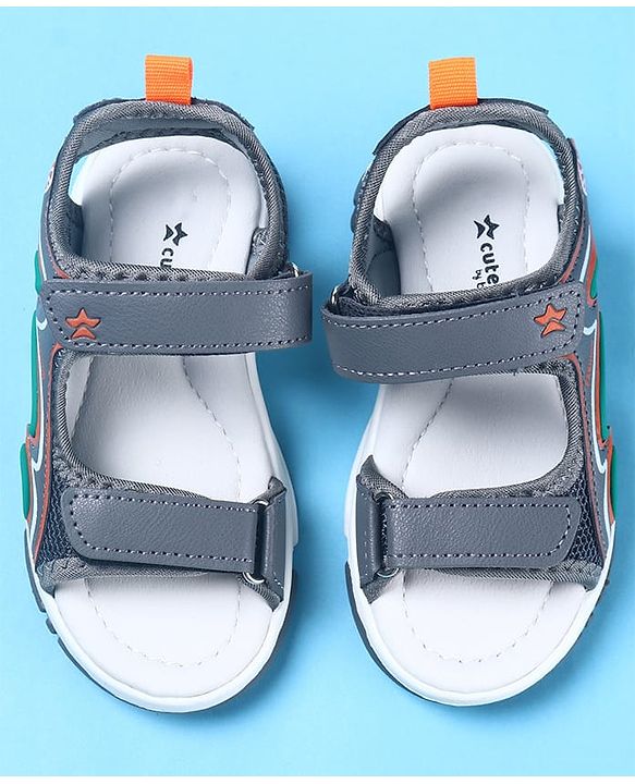 Cute Walk by Babyhug Velcro Closure Sandals with Fashion Text Print - Navy Blue