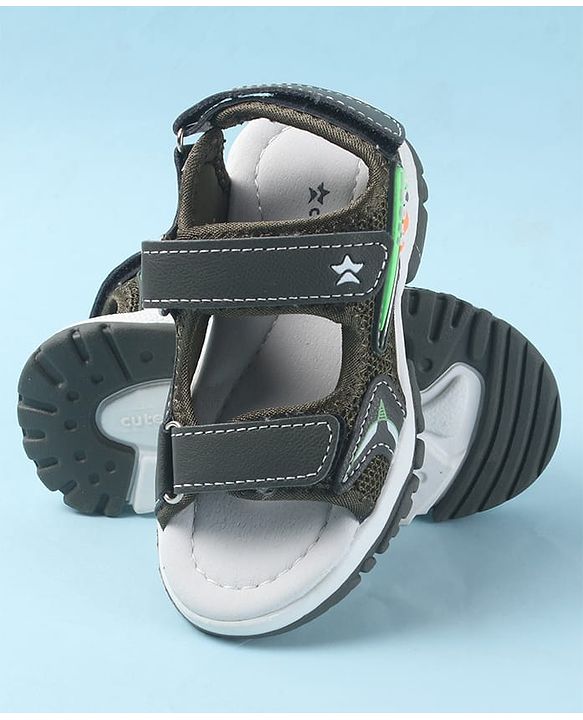 Cute Walk by Babyhug Velcro Closure Sandals with 3D Applique - Olive Green