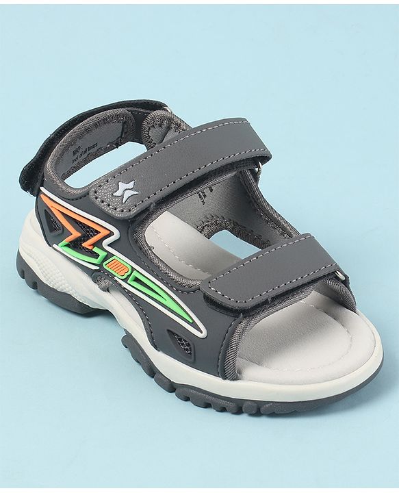 Cute Walk by Babyhug Velcro Closure Sandals with 3D Applique - Grey